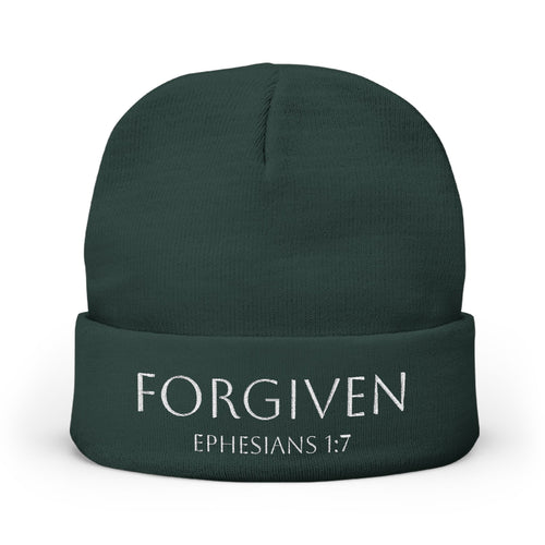 Forgiven Embroidered Beanie – 'Forgiven' Ephesians 1:7 Christian Knit Hat